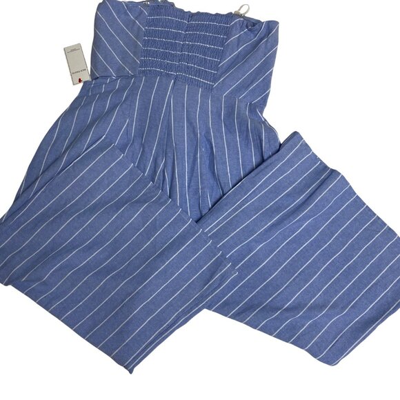 Entro Red Dress Striped Strapless Jumpsuit Tie Waist & Wide Leg NWT - Picture 4 of 7